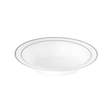 Smarty Had A Party 12 oz. White with Silver Edge Rim Plastic Soup Bowls (120 Bowls), 120PK 111S-CASE